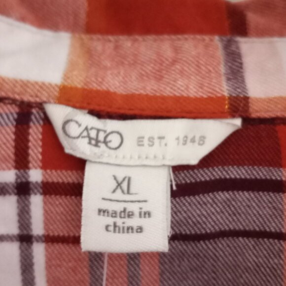 'CATO' NWT Plaid Shirt Size XL Burnt Orange/White, etc 100%Cotton - Picture 6 of 13